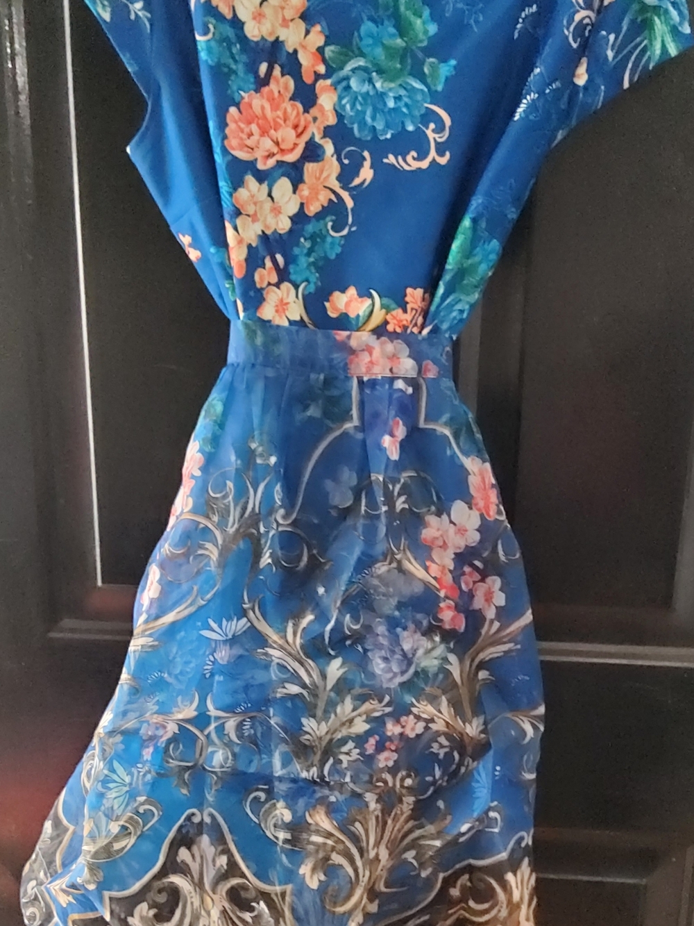 New York & Company Blue Floral Dress with Detachable Skirt Sz M
